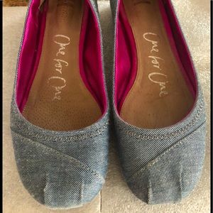 Tom's Womens Ballet Denim Flat Slip on Shoes 8